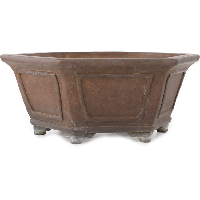 Hexagonal unglazed bonsai pot by Gyouzan - 377 x 377 x 152 mm