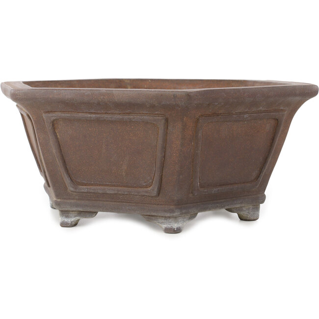 Hexagonal unglazed bonsai pot by Gyouzan - 377 x 377 x 152 mm