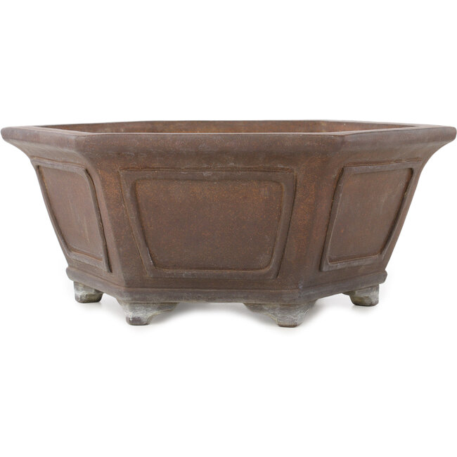 Hexagonal unglazed bonsai pot by Gyouzan - 377 x 377 x 152 mm