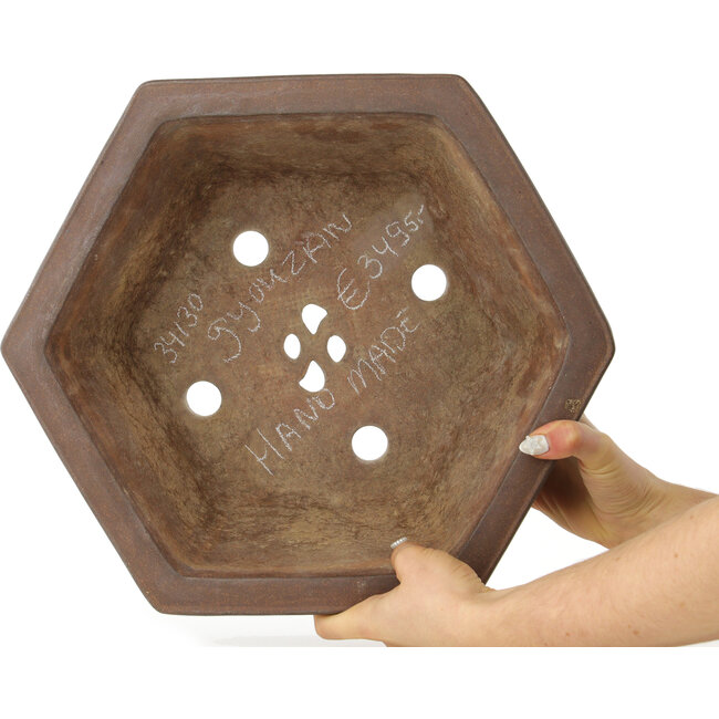 Pot à bonsaï hexagonal non émaillé de Gyouzan - 377 x 377 x 152 mm