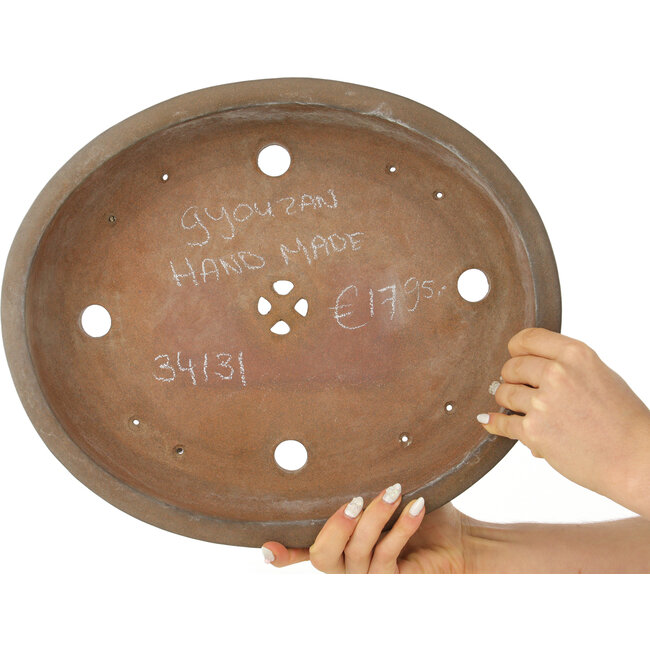 Pot à bonsaï ovale non émaillé de Gyouzan - 370 x 310 x 70 mm