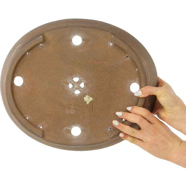 Maceta para bonsái ovalada sin esmaltar de Gyouzan - 370 x 310 x 70 mm