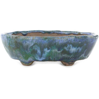  Bunzan Vaso bonsai ovale verde e blu da 123 mm di Bunzan, Tokoname, Giappone