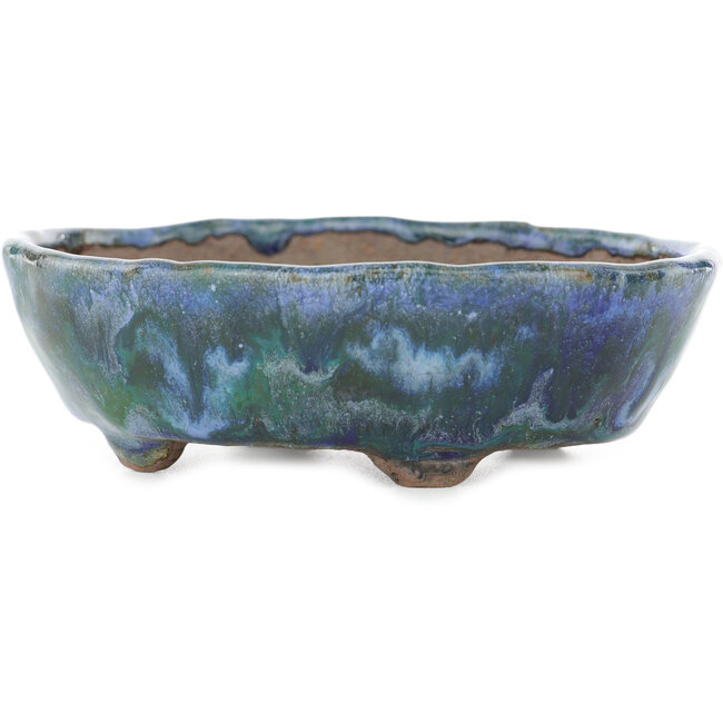 Maceta ovalada para bonsái de color verde y azul de Bunzan - 123 x 103 x 38 mm
