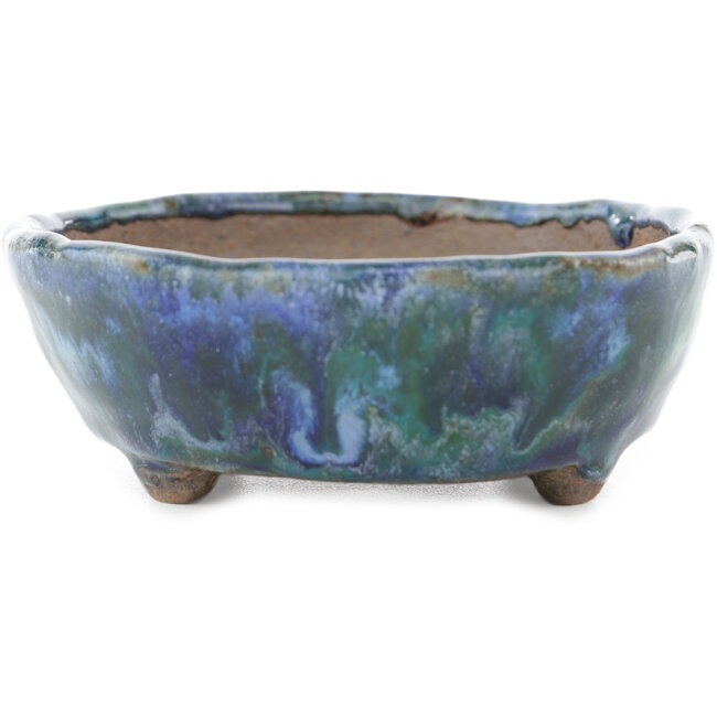 Ovaler grün-blauer Bonsai-Topf von Bunzan - 123 x 103 x 38 mm