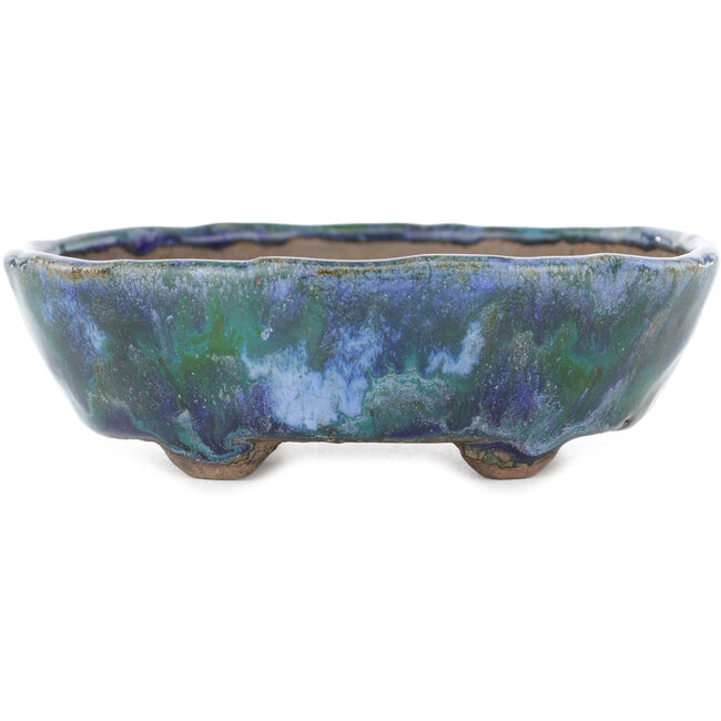 Ovaler grün-blauer Bonsai-Topf von Bunzan - 123 x 103 x 38 mm