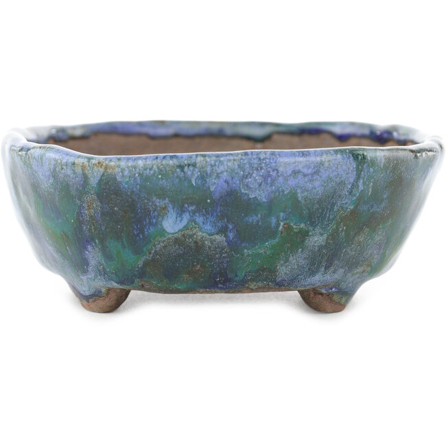 Vaso bonsai ovale verde e blu di Bunzan - 123 x 103 x 38 mm