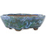 Pot à bonsaï ovale vert et bleu de Bunzan - 123 x 103 x 38 mm