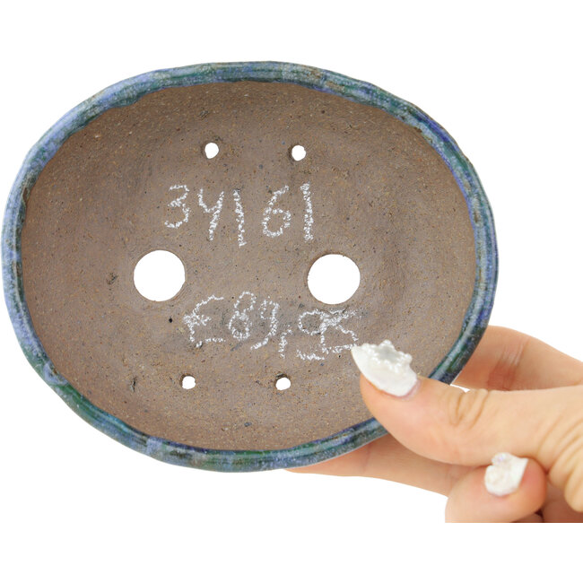 Pot à bonsaï ovale vert et bleu de Bunzan - 123 x 103 x 38 mm