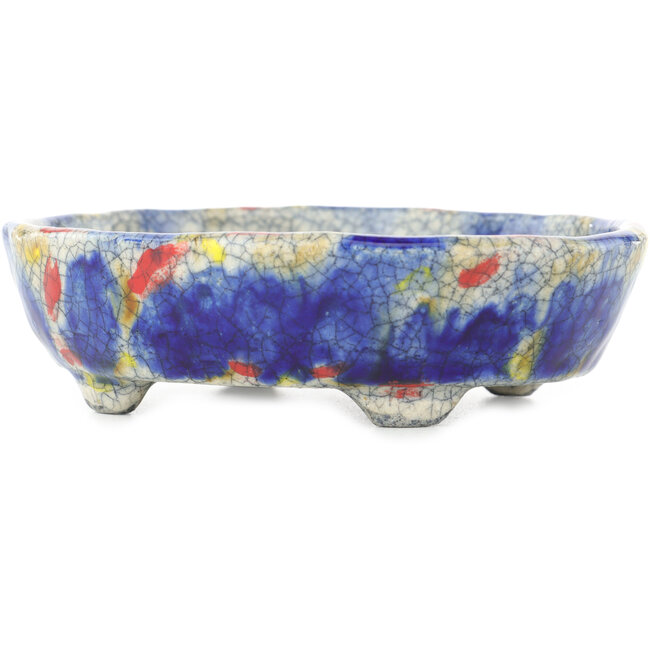 Vaso bonsai ovale blu multicolore di Bunzan - 140 x 120 x 40 mm