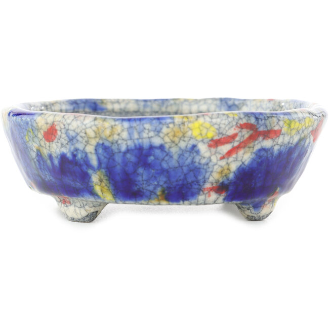 Vaso bonsai ovale blu multicolore di Bunzan - 140 x 120 x 40 mm