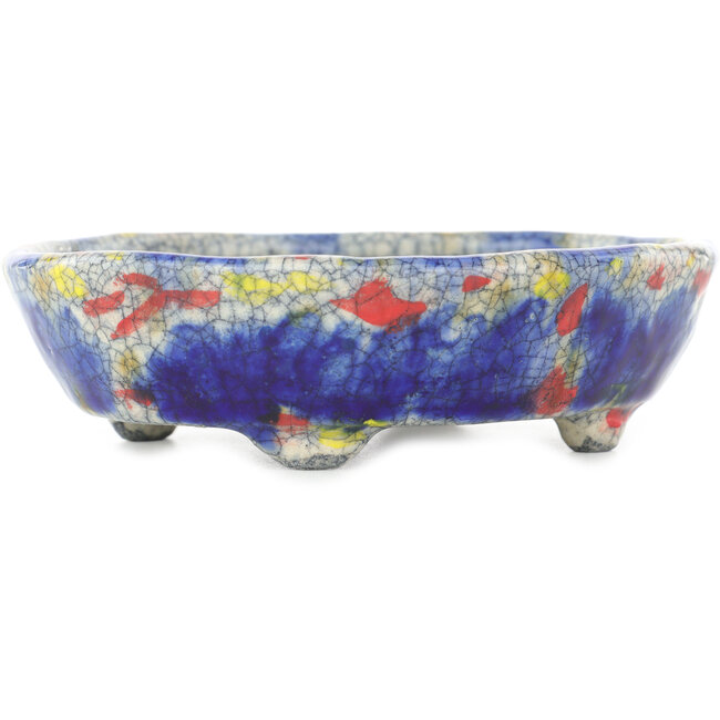 Vaso bonsai ovale blu multicolore di Bunzan - 140 x 120 x 40 mm