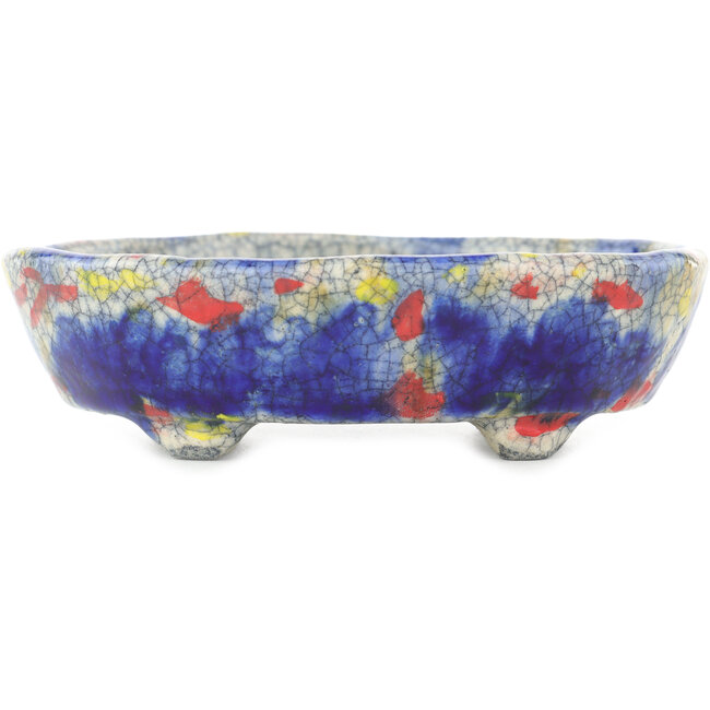 Pot à bonsaï ovale bleu multicolore de Bunzan - 140 x 120 x 40 mm