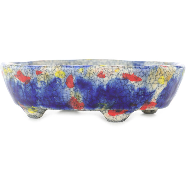 Vaso bonsai ovale blu multicolore di Bunzan - 140 x 120 x 40 mm