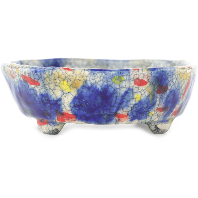 Pot à bonsaï ovale bleu multicolore de Bunzan - 140 x 120 x 40 mm