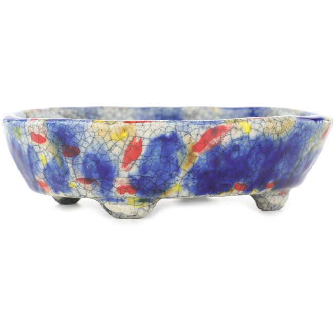 Vaso bonsai ovale blu multicolore di Bunzan - 140 x 120 x 40 mm