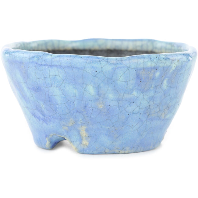 Maceta para bonsái redonda craquelada en azul de Bunzan - 100 x 100 x 50 mm