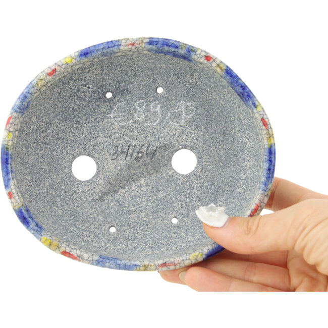 Pot à bonsaï ovale bleu multicolore de Bunzan - 140 x 120 x 40 mm