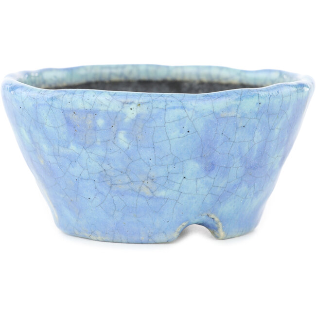Pot à bonsaï rond bleu craquelé de Bunzan - 100 x 100 x 50 mm