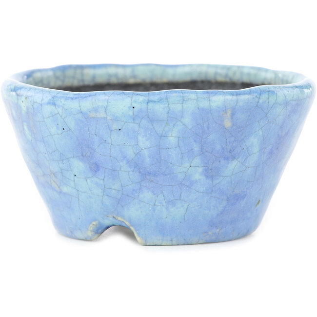Vaso bonsai rotondo blu craquelé di Bunzan - 100 x 100 x 50 mm