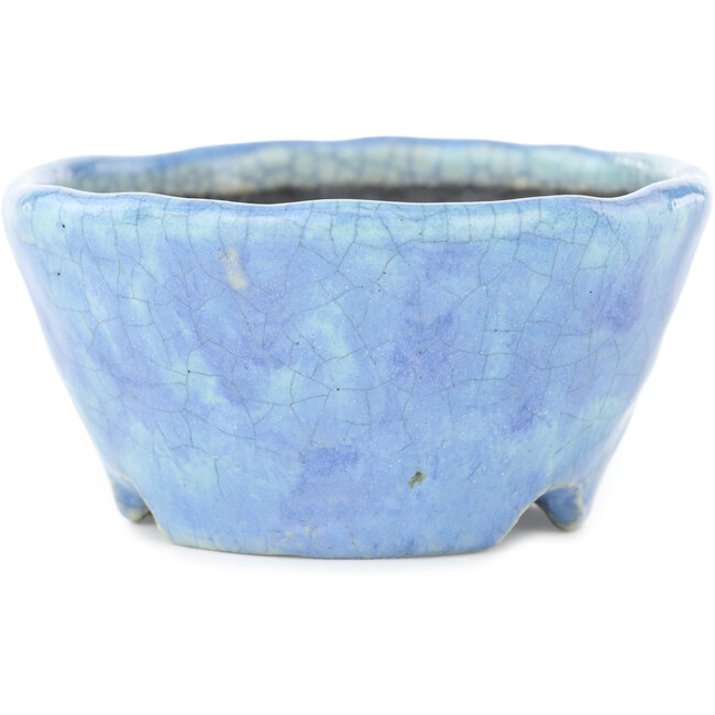 Maceta para bonsái redonda craquelada en azul de Bunzan - 100 x 100 x 50 mm