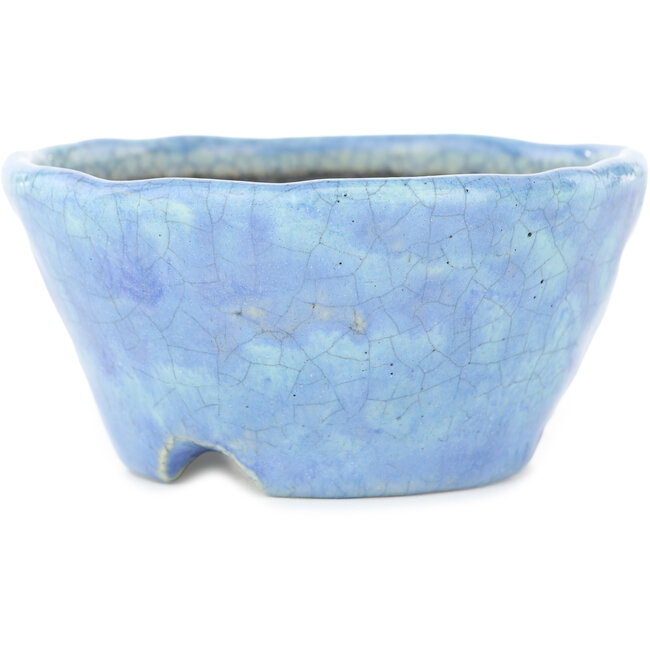 Maceta para bonsái redonda craquelada en azul de Bunzan - 100 x 100 x 50 mm