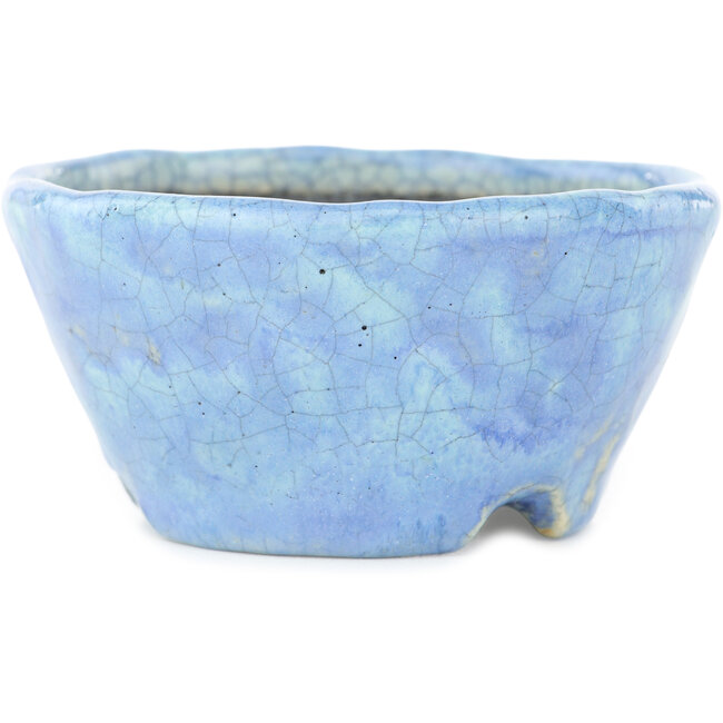 Vaso bonsai rotondo blu craquelé di Bunzan - 100 x 100 x 50 mm