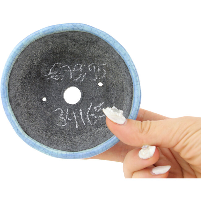 Maceta para bonsái redonda craquelada en azul de Bunzan - 100 x 100 x 50 mm