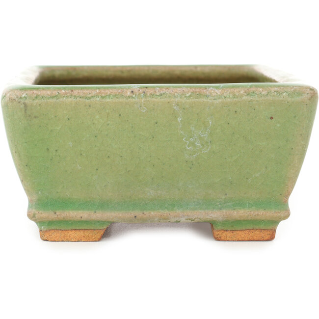 Rechthoekige groene craquelé bonsai pot van Hattori - 157 x 113 x 55 mm