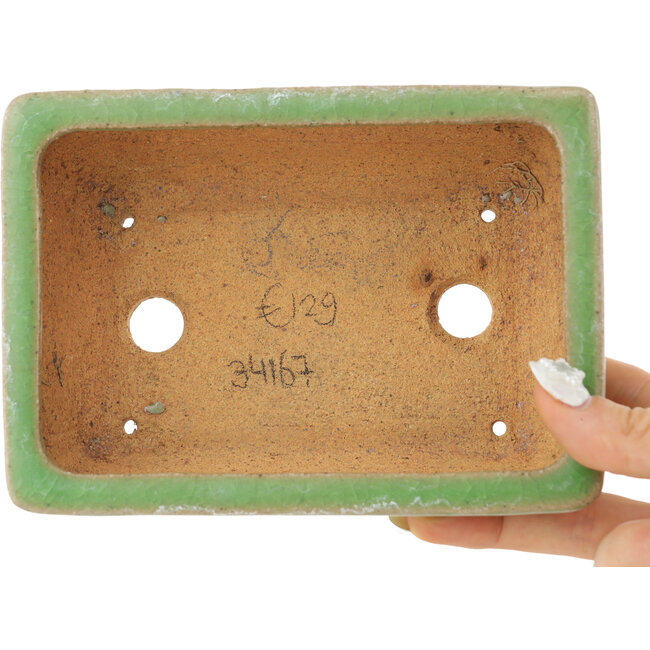 Rechthoekige groene craquelé bonsai pot van Hattori - 157 x 113 x 55 mm