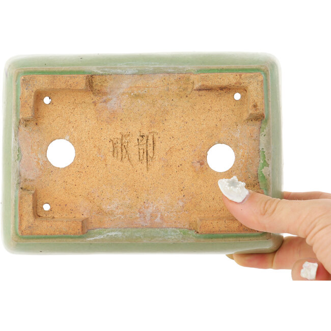 Pot à bonsaï rectangulaire vert craquelé par Hattori - 157 x 113 x 55 mm