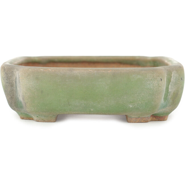 Pot à bonsaï ovale vert craquelé par Hattori - 160 x 113 x 35 mm