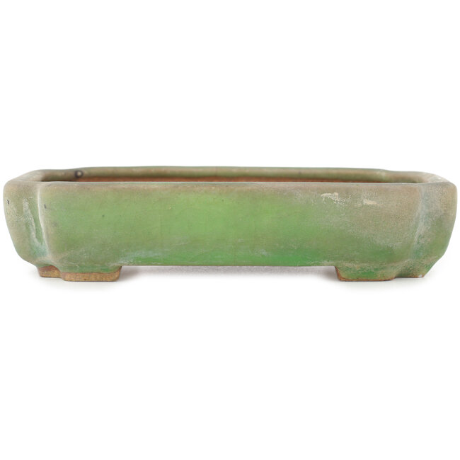 Oval green craquelé bonsai pot by Hattori - 160 x 113 x 35 mm