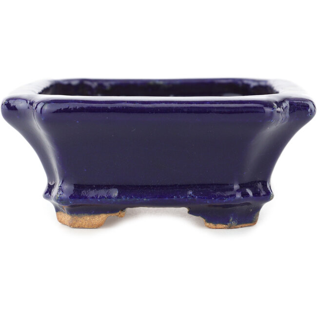 Rectangular dark blue bonsai pot by Hattori - 142 x 112 x 45 mm