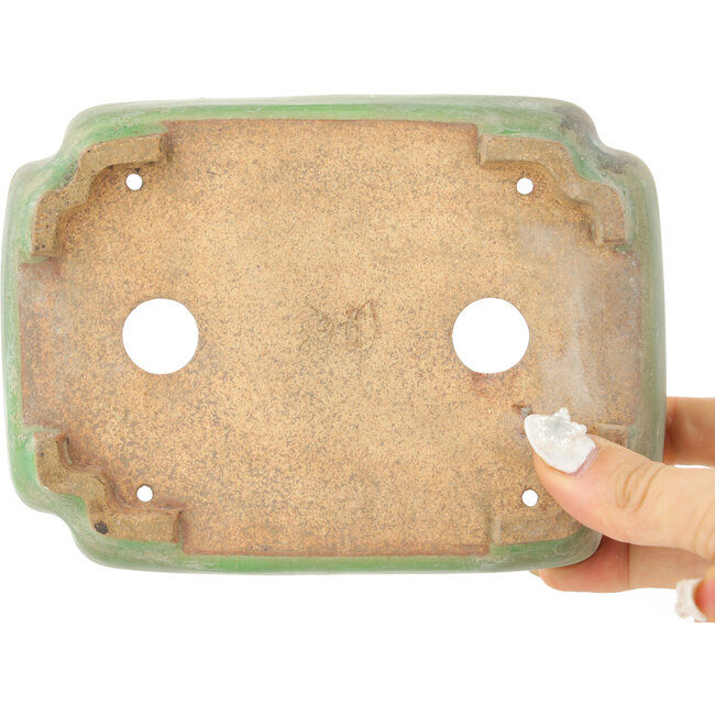 Oval green craquelé bonsai pot by Hattori - 160 x 113 x 35 mm