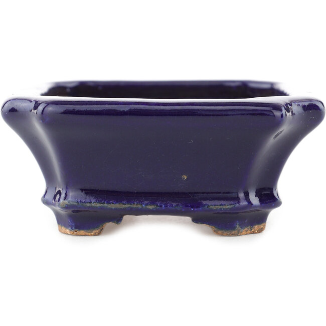 Rectangular dark blue bonsai pot by Hattori - 142 x 112 x 45 mm