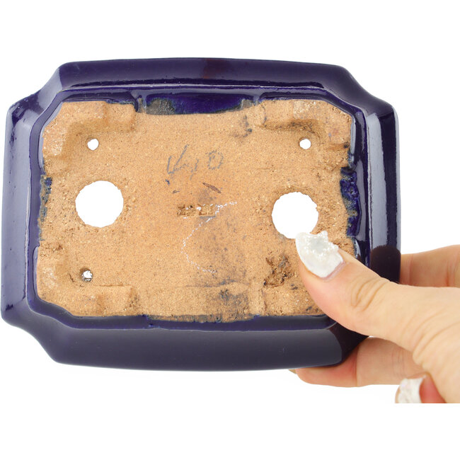 Rechthoekige donkerblauwe bonsaipot van Hattori - 142 x 112 x 45 mm