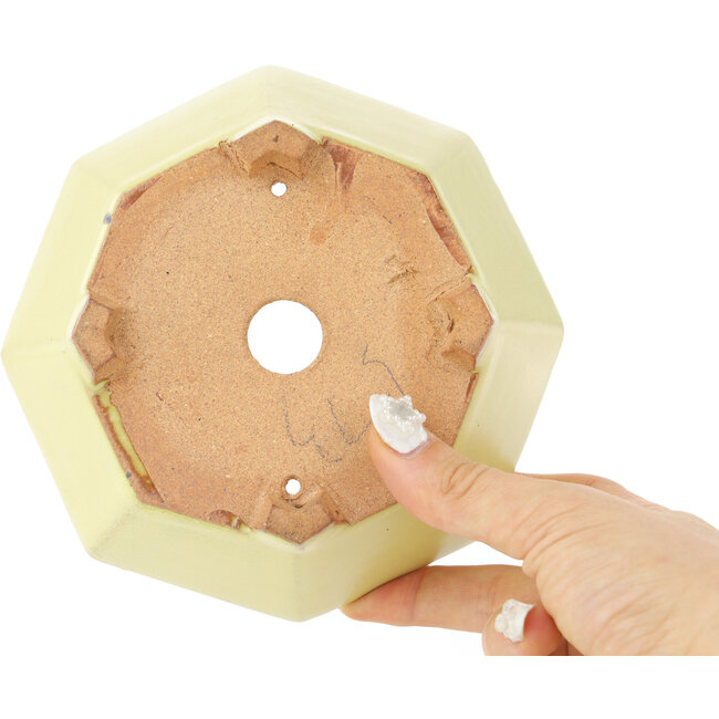 Achthoekige gele bonsaipot van Hattori - 150 x 150 x 60 mm