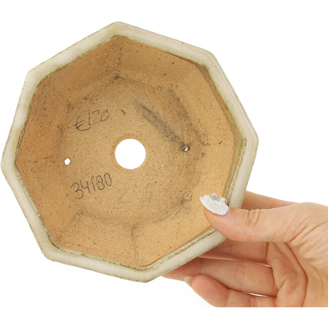 Octagonal white bonsai pot by Hattori - 147 x 147 x 60 mm