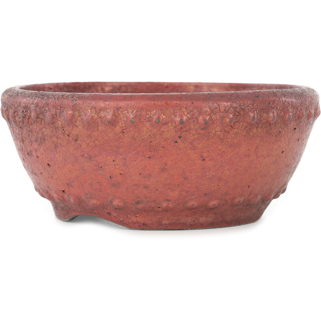 Round red bonsai pot by Koyou - 148 x 148 x 60 mm
