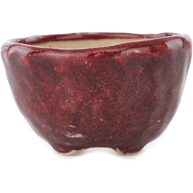 Round red bonsai pot by Koyou - 100 x 100 x 60 mm