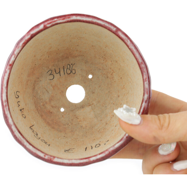 Pot à bonsaï rond rouge de Koyou - 100 x 100 x 60 mm