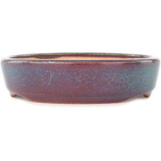 Koyo - Koichirou Aiba  Maceta redonda para bonsái de 150 mm en tonos verde azulado, rosa y rojo de Koyou, Tokoname, Japón