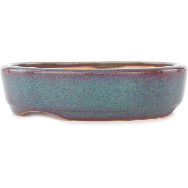Round teal and red bonsai pot by Koyou - 150 x 150 x 40 mm