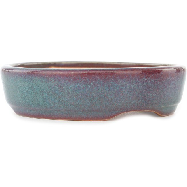 Ronde bonsaipot in blauwgroene en rode kleur van Koyou - 150 x 150 x 40 mm