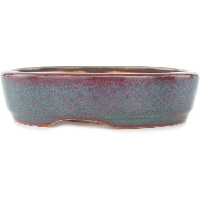 Ronde bonsaipot in blauwgroene en rode kleur van Koyou - 150 x 150 x 40 mm