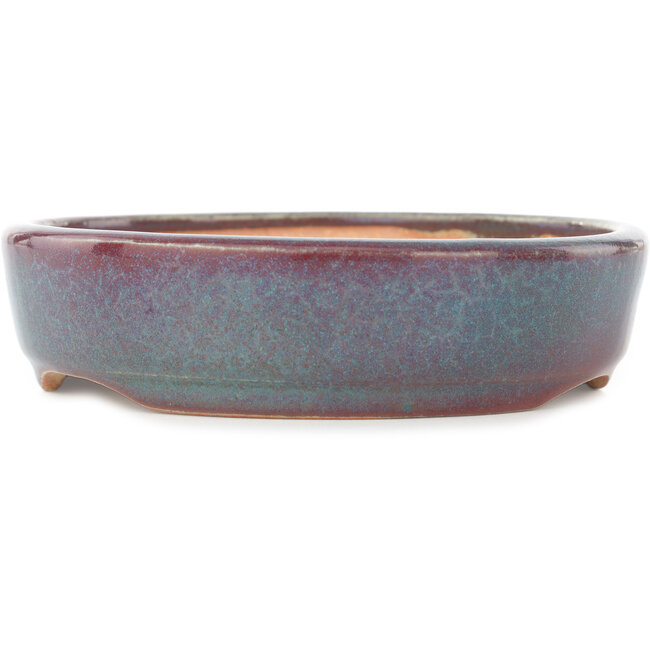Round teal and red bonsai pot by Koyou - 150 x 150 x 40 mm