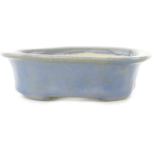 Oval blue and grey bonsai pot by Koyou - 130 x 110 x 30 mm