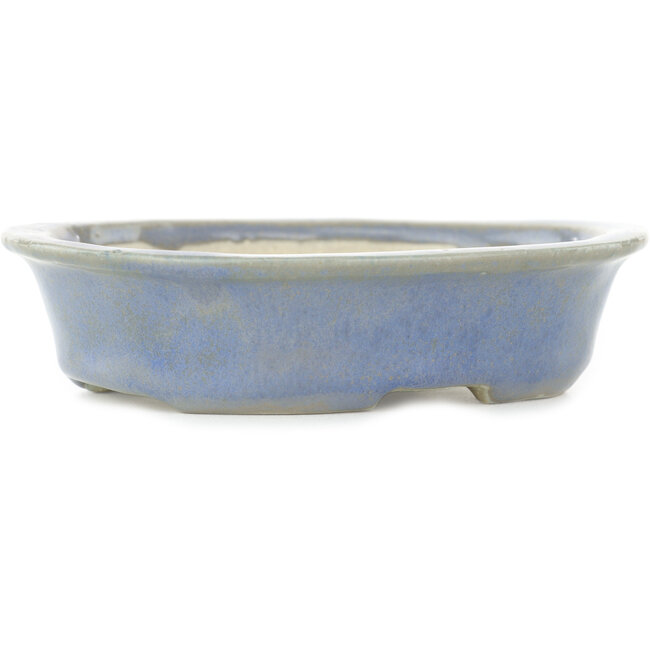 Oval blue and grey bonsai pot by Koyou - 130 x 110 x 30 mm