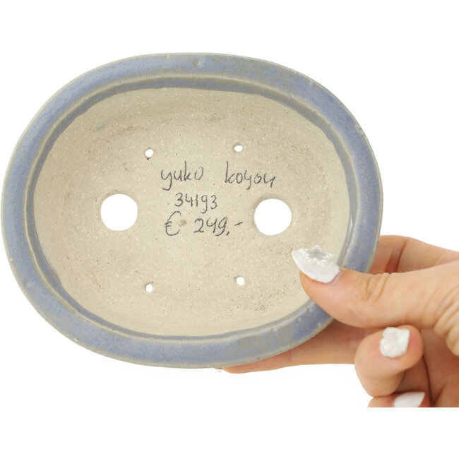 Oval blue and grey bonsai pot by Koyou - 130 x 110 x 30 mm